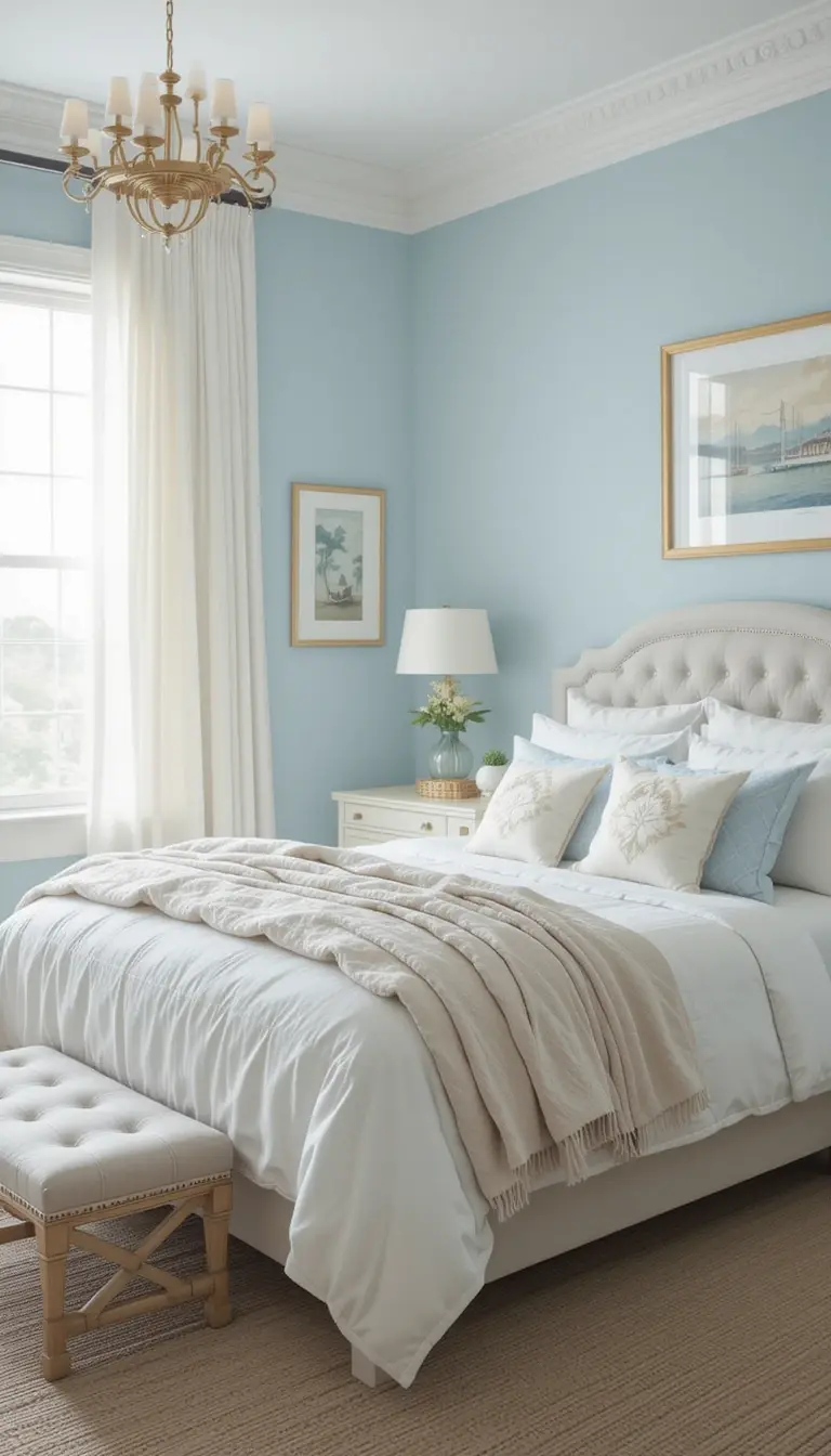a coastal bedroom airy and sandy palette