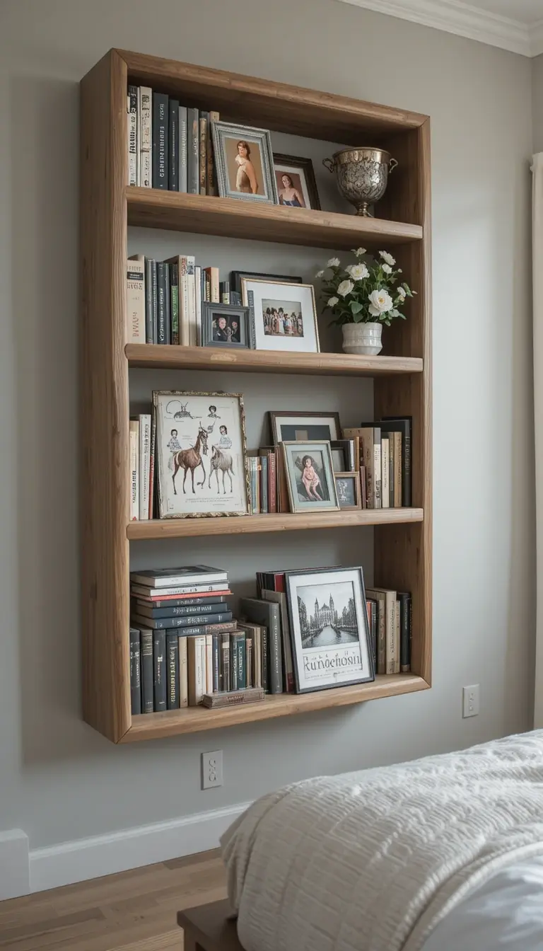 a floating bedroom bookshelf