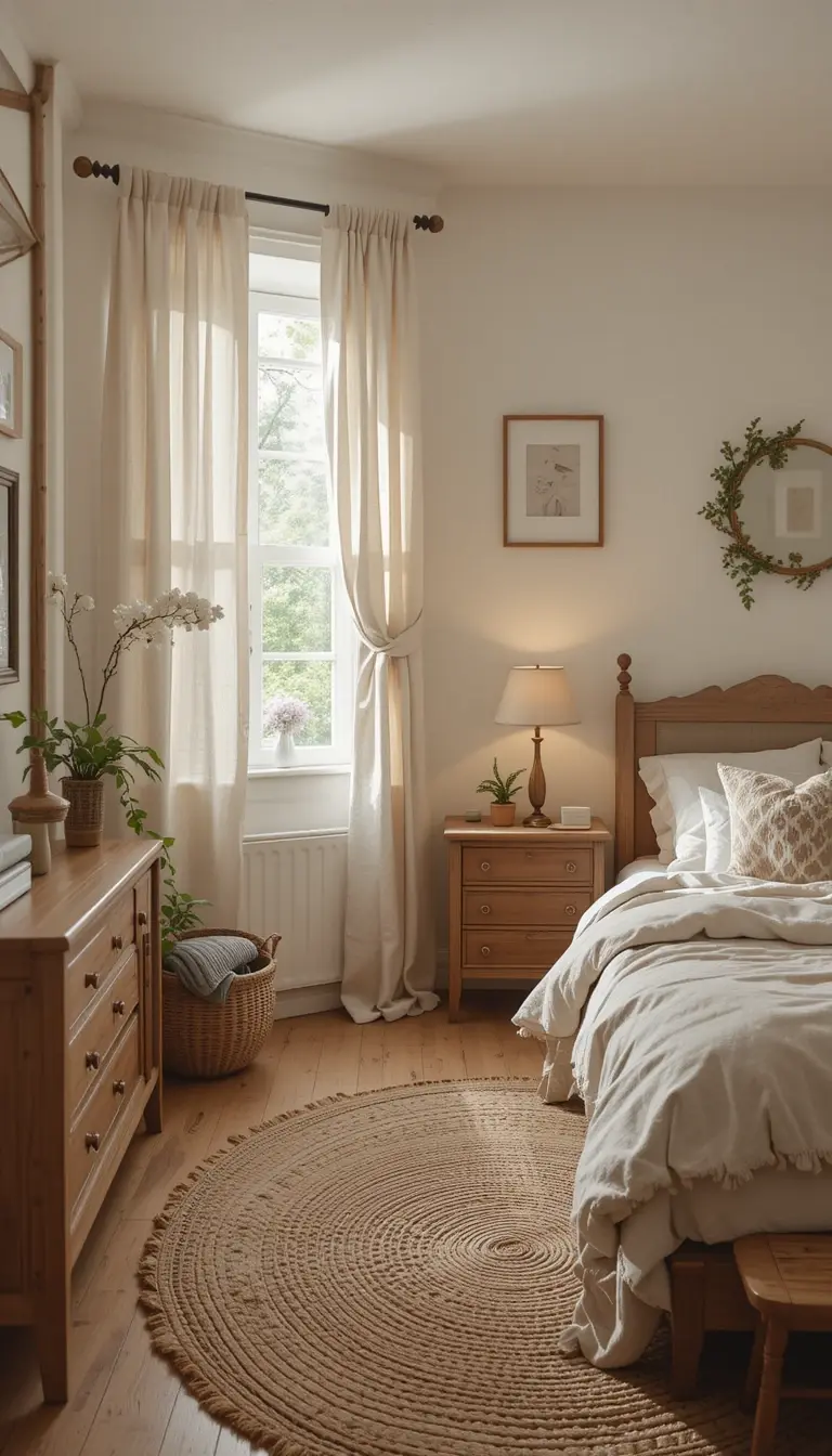 a teenage girl bedroom with an earthy minimalist theme