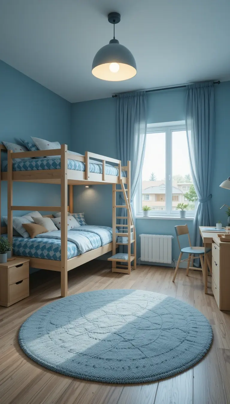 a shared kids bedroom with a bunk bed