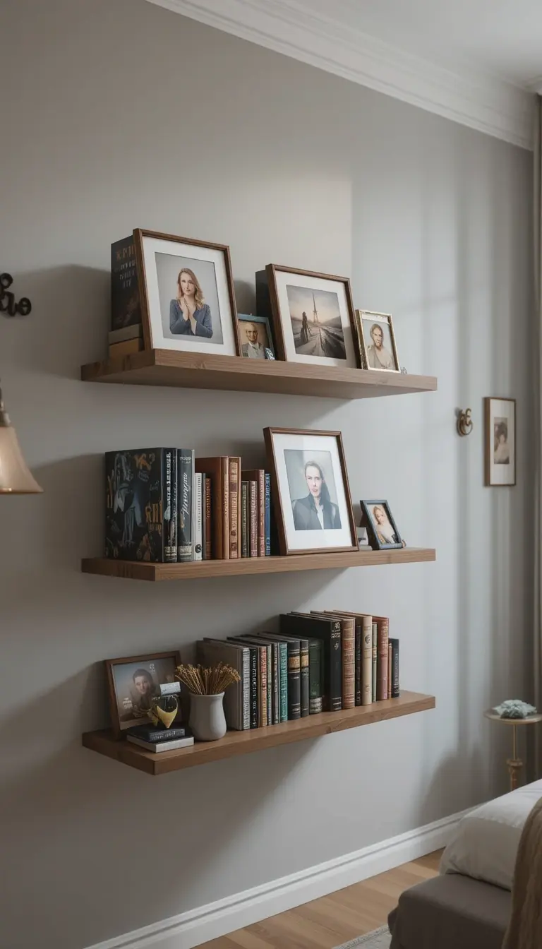 a floating bedroom bookshelf
