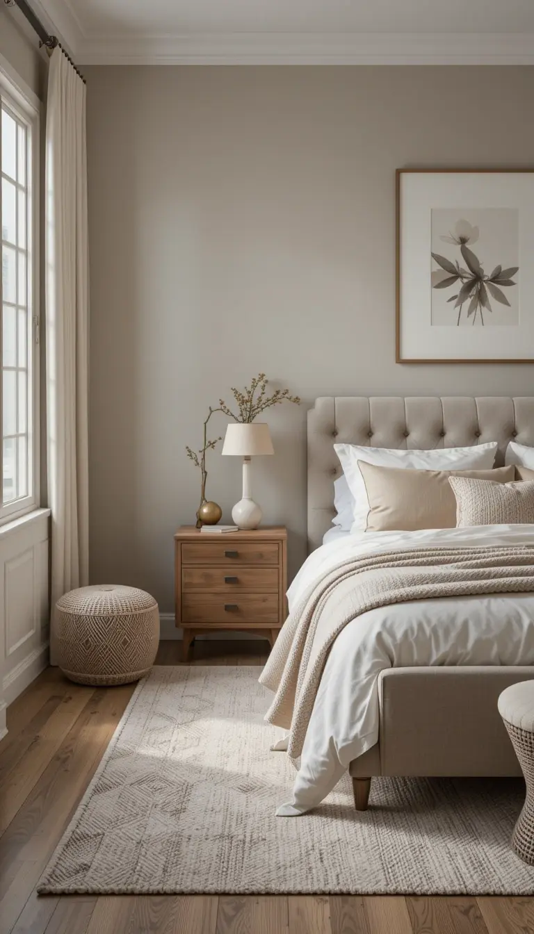 a serene bedroom with neutral color