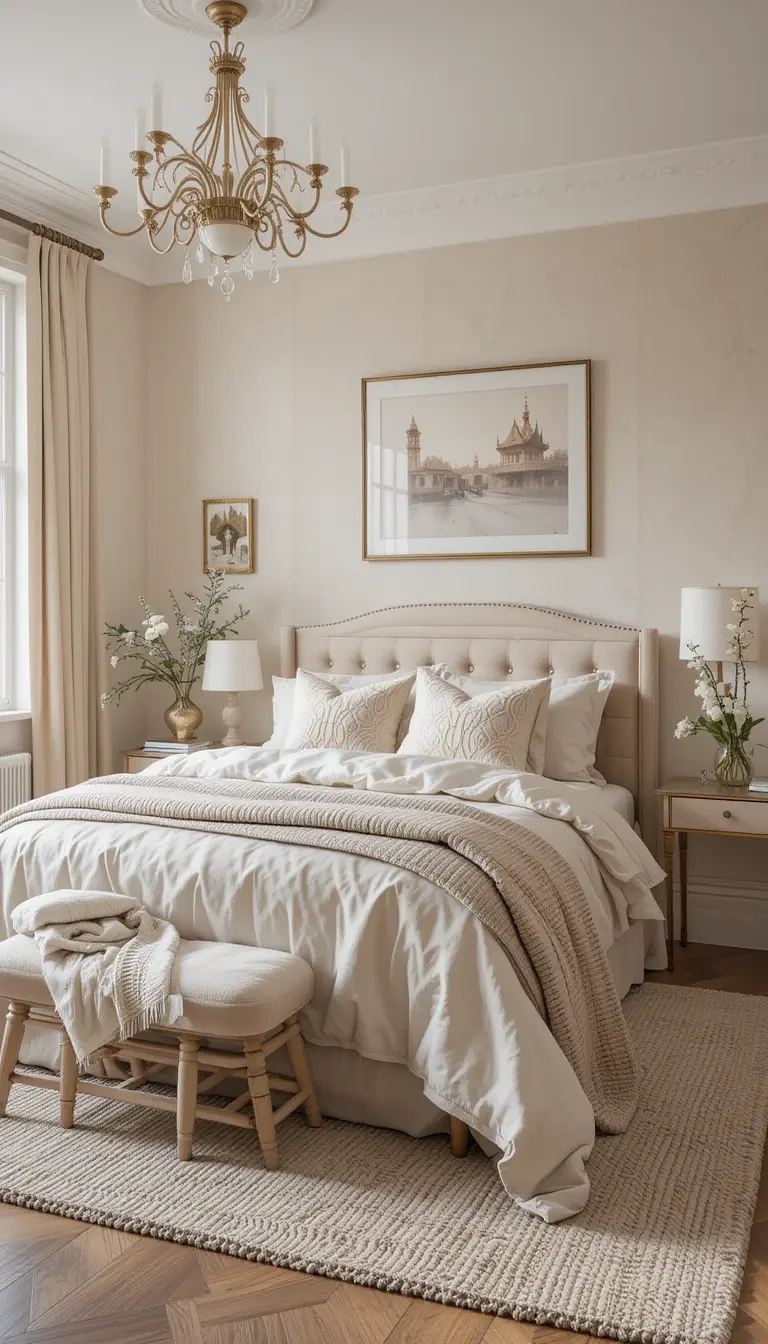 a guest bedroom with soft pastel theme
