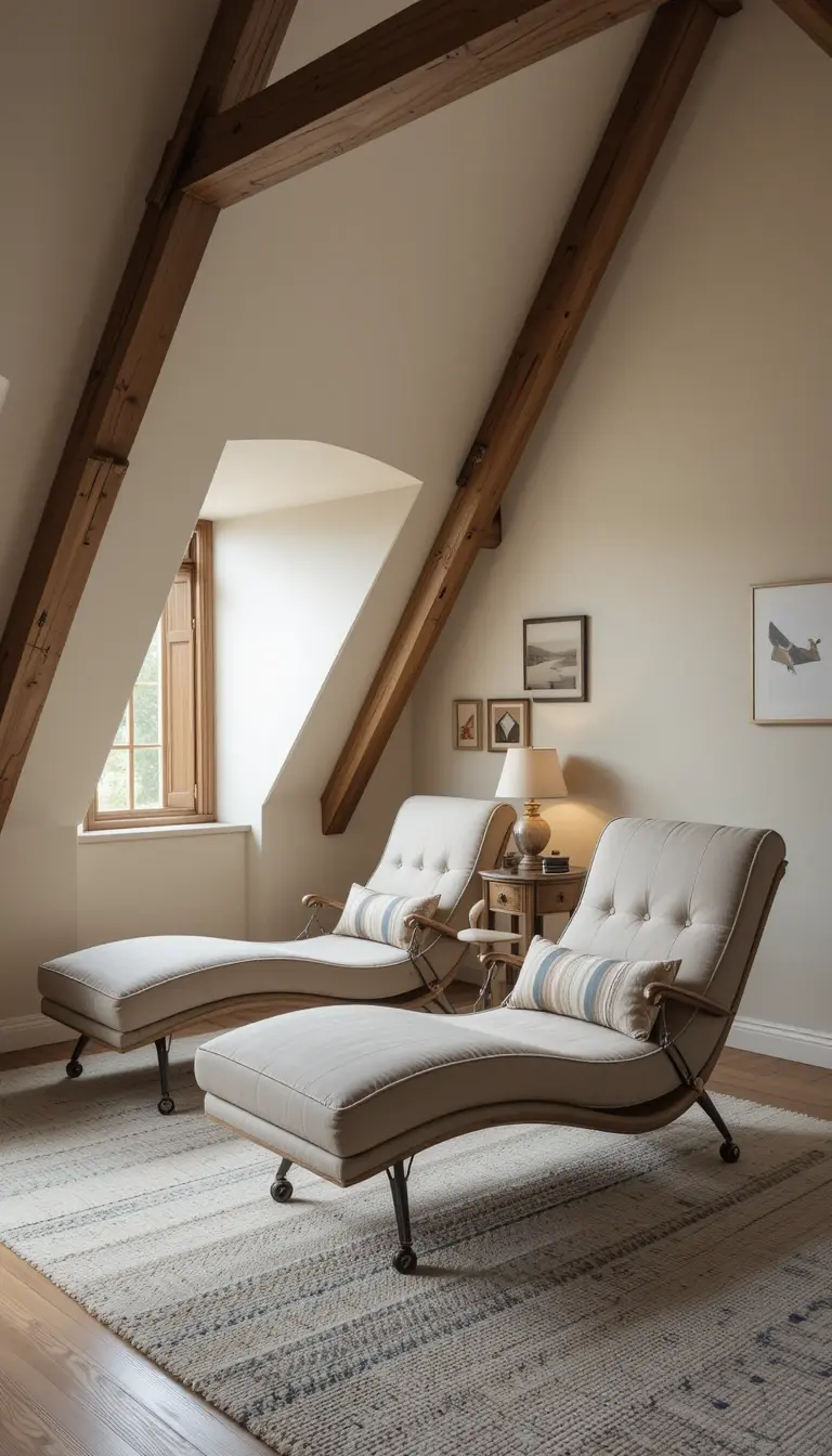 an attic bedroom with reclining seats