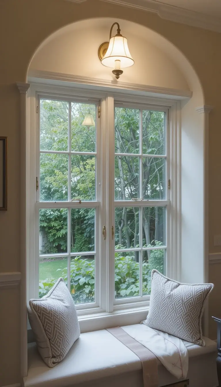 a window seat with a fix lamp