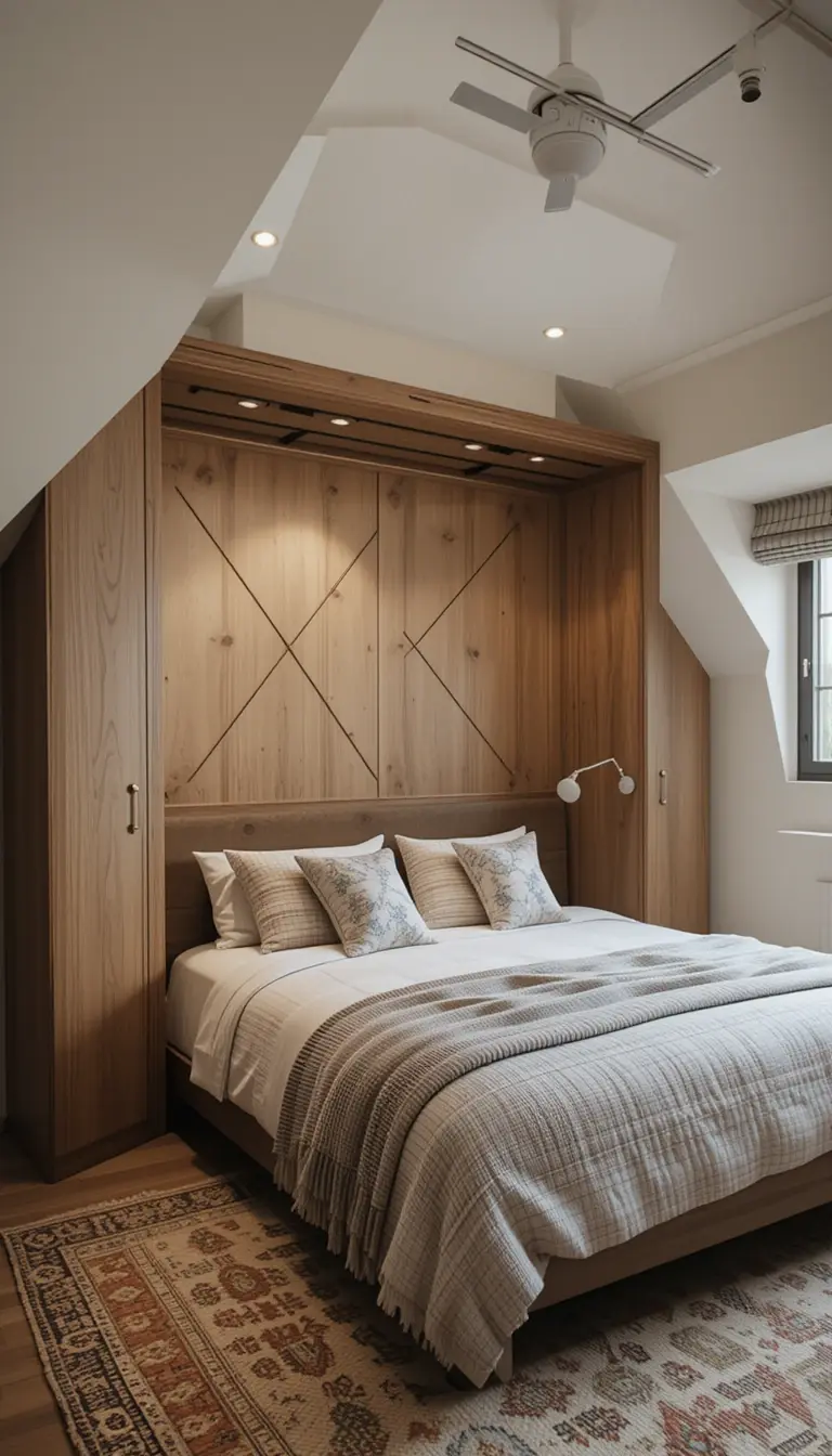 an attic bedroom with a murphy bed