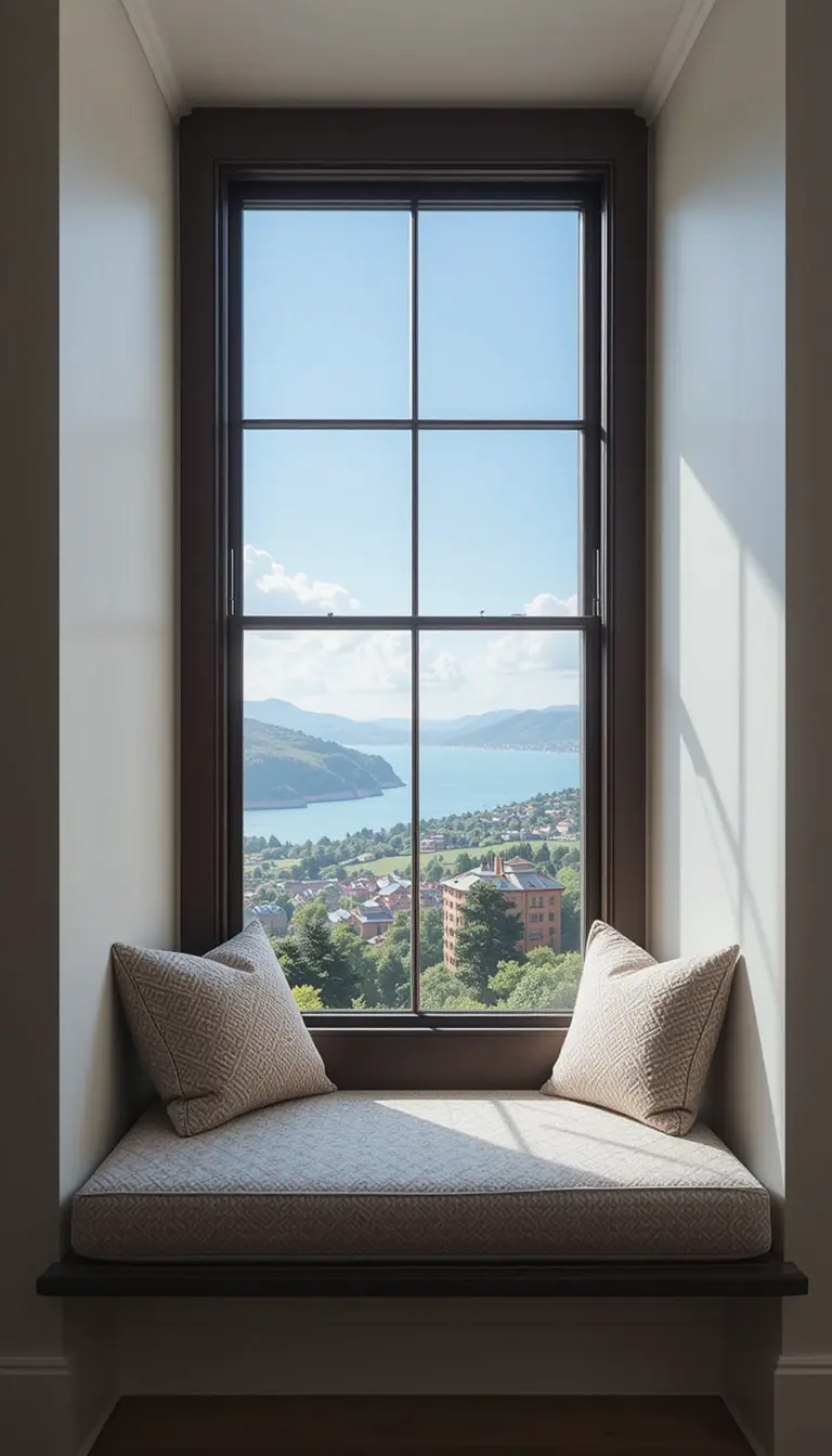 a window seat with a scenic view