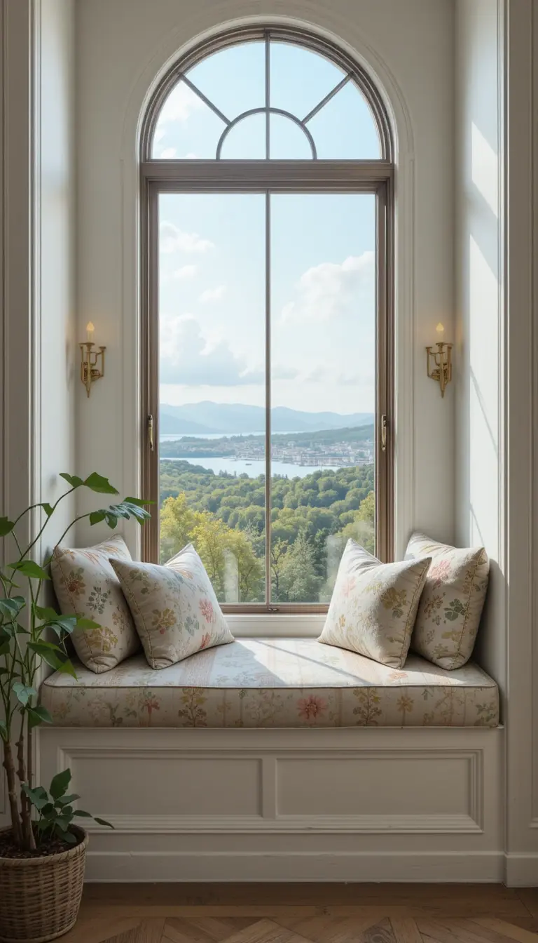 a window seat with a scenic view