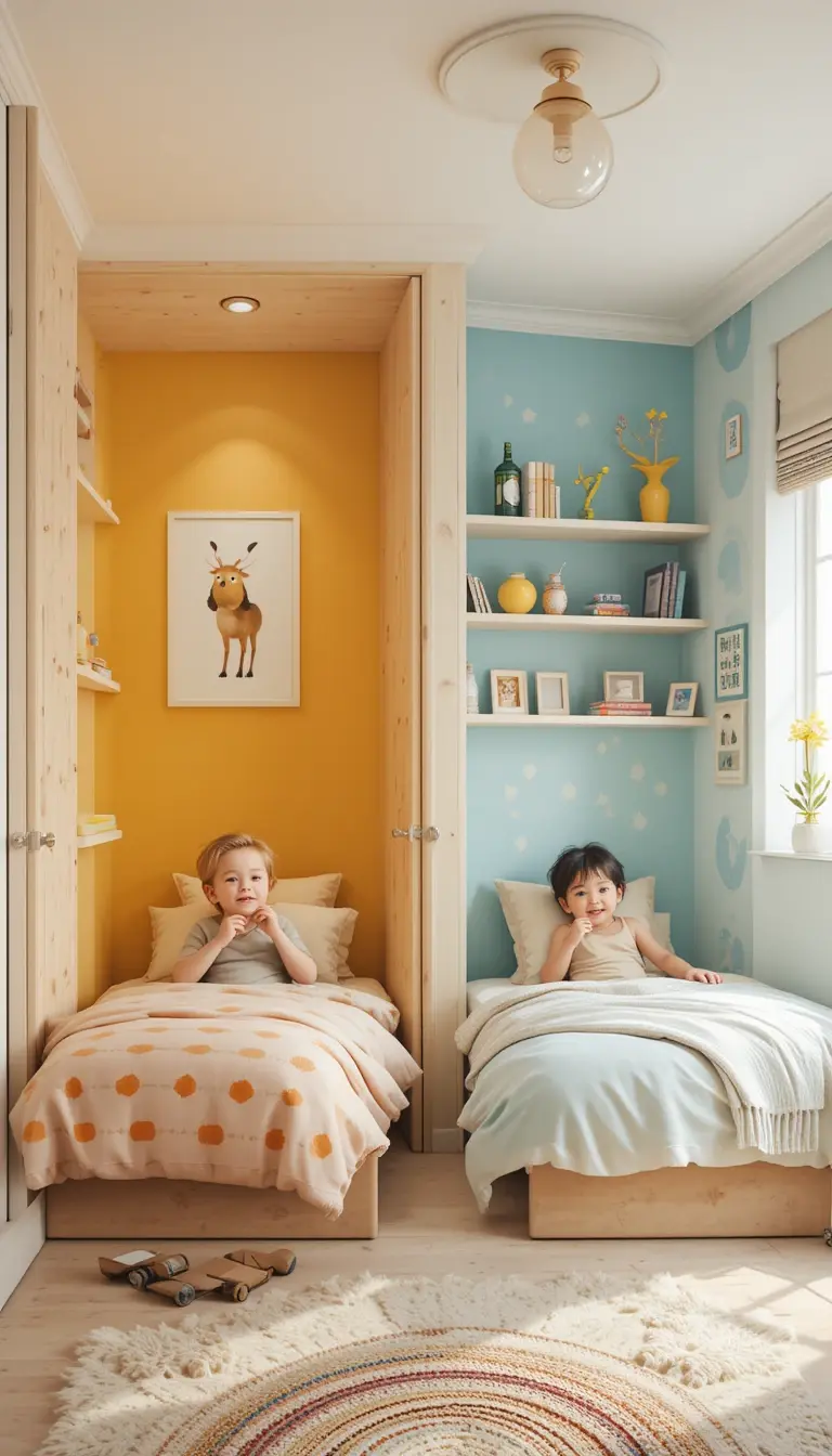 a shared kids bedroom showing kids with different interests