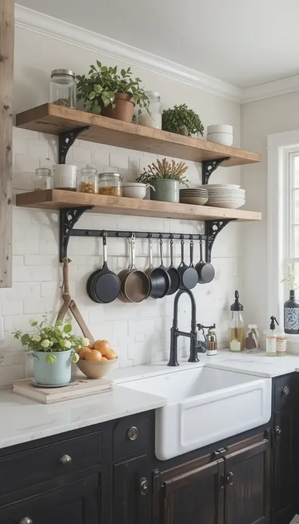 a farmhouse kitchen shelf