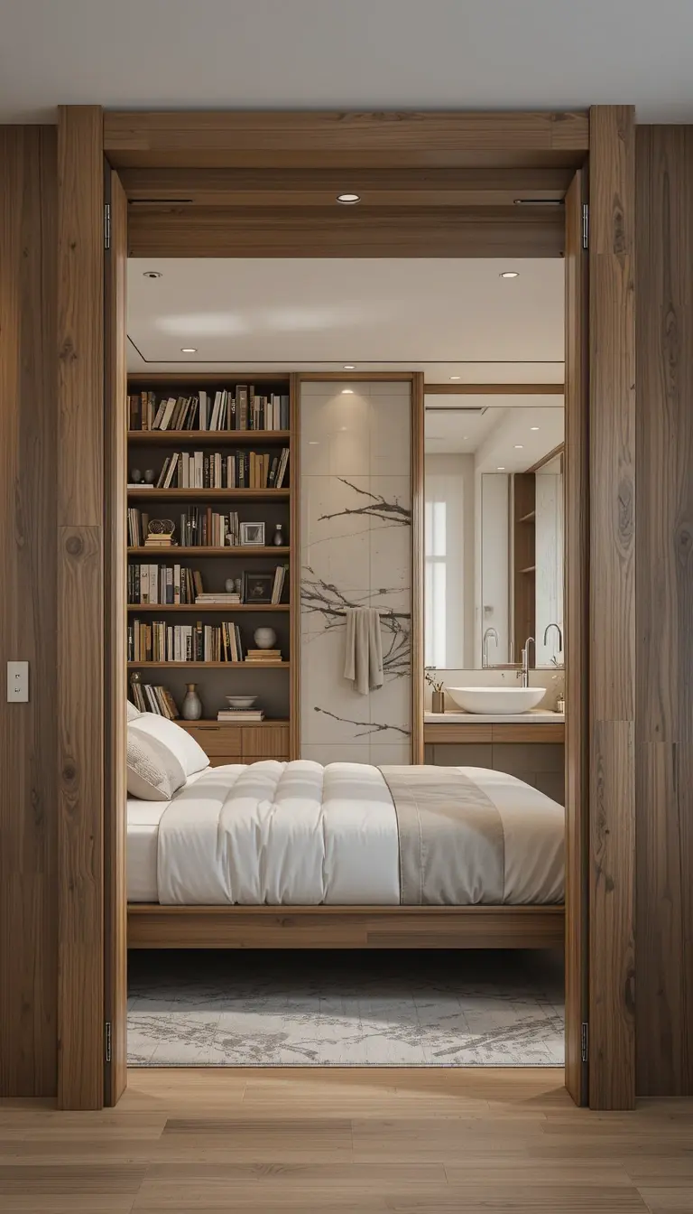 a bedroom bookshelf as a room divider