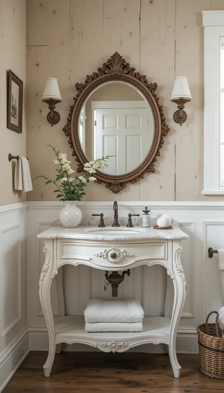 a rustic bathroom with vintage touch