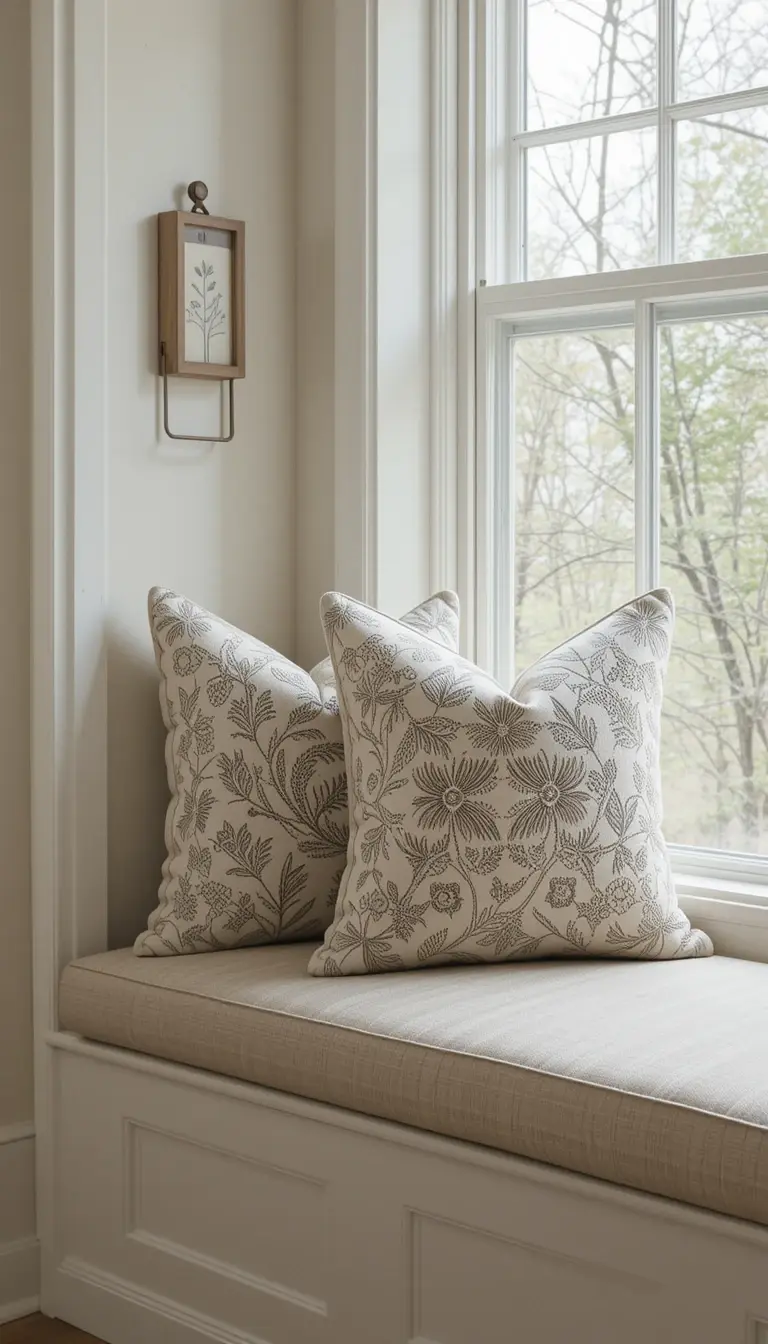 a window seat with a beige upholster