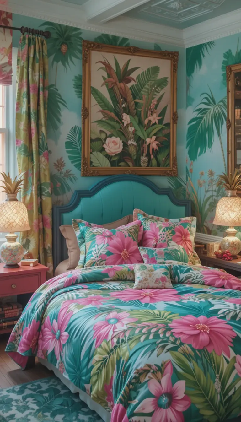 a teenage girl bedroom with a Tropical Getaway theme