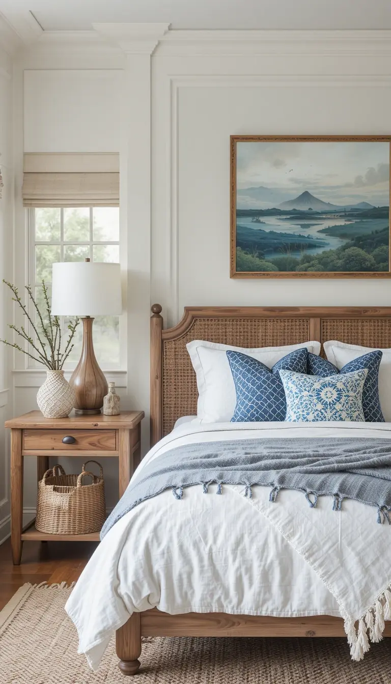 a coastal bedroom with natural textures