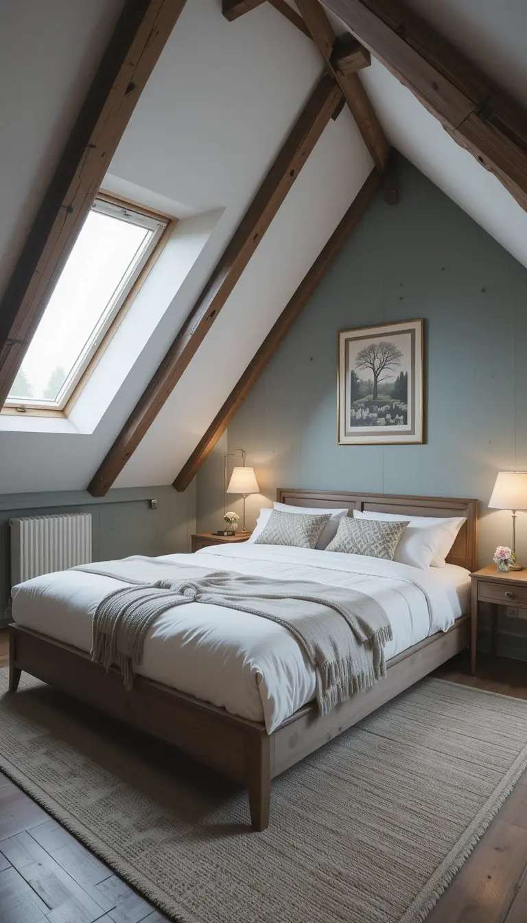 an attic bedroom with convertible furniture