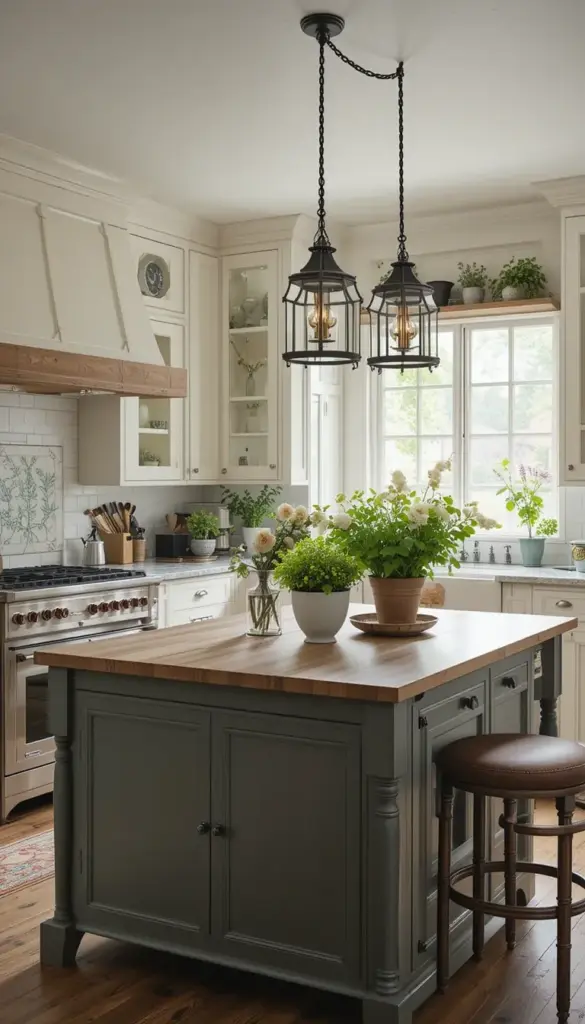 a farmhouse kitchen with a herb window