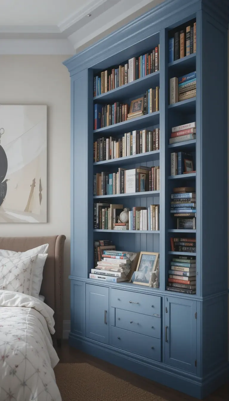 a built in bedroom bookshelf