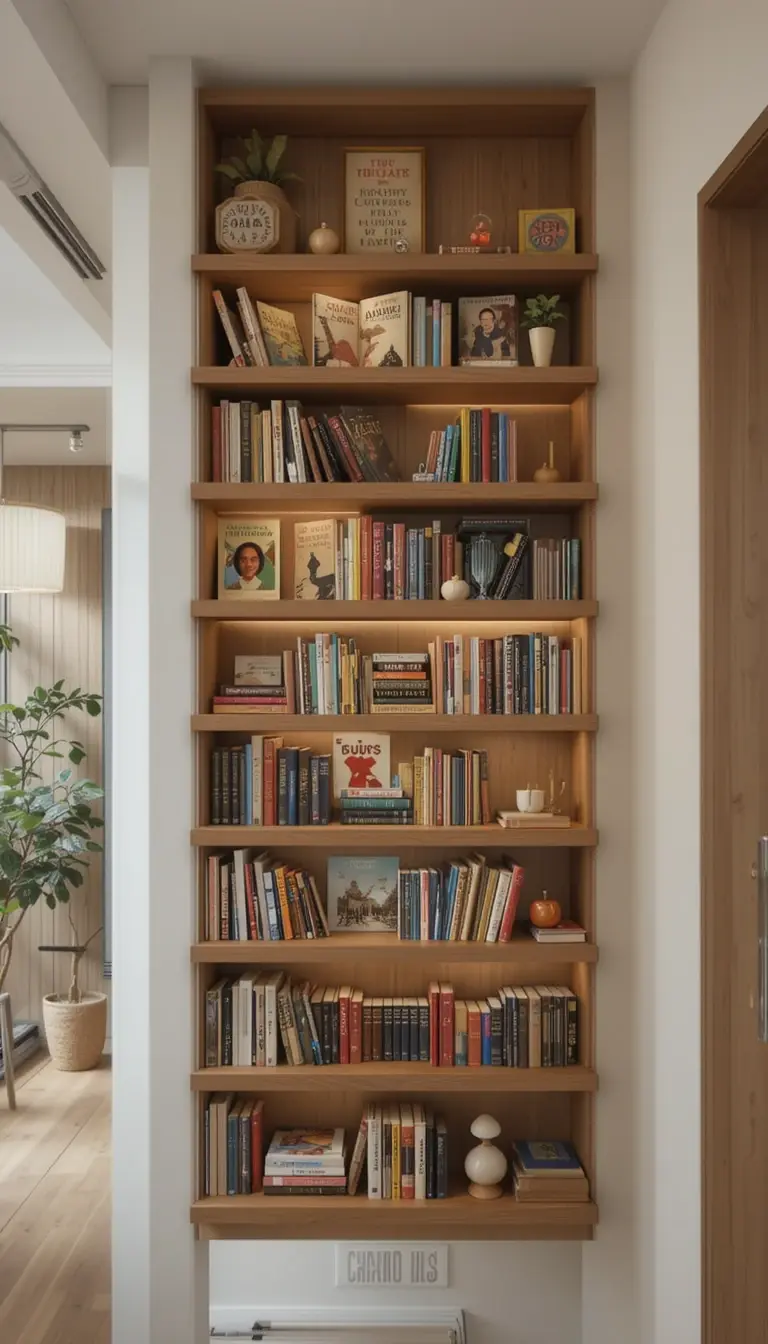 a floating shelf as a mini library
