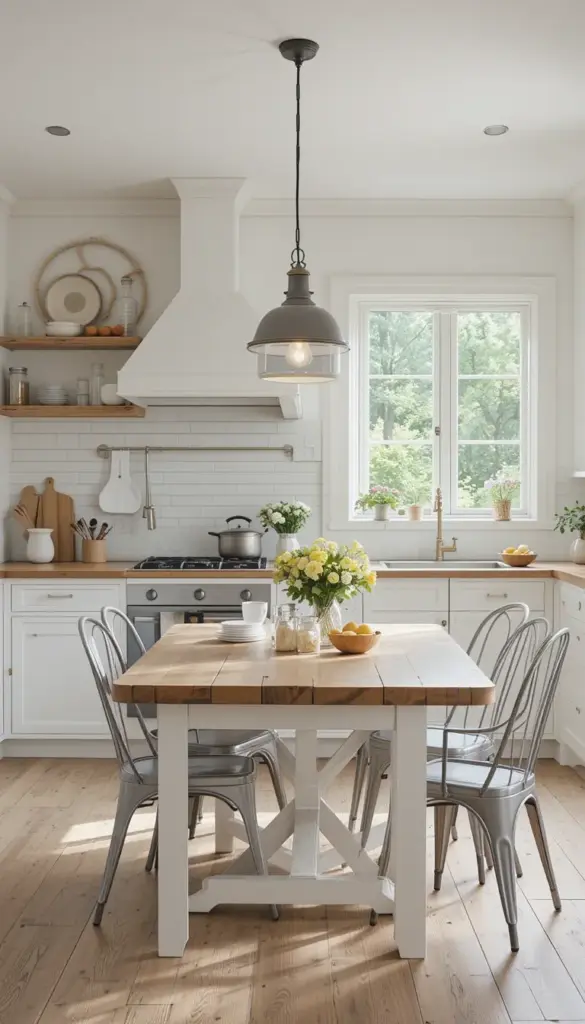 Farmhouse Table with Metal Chairs