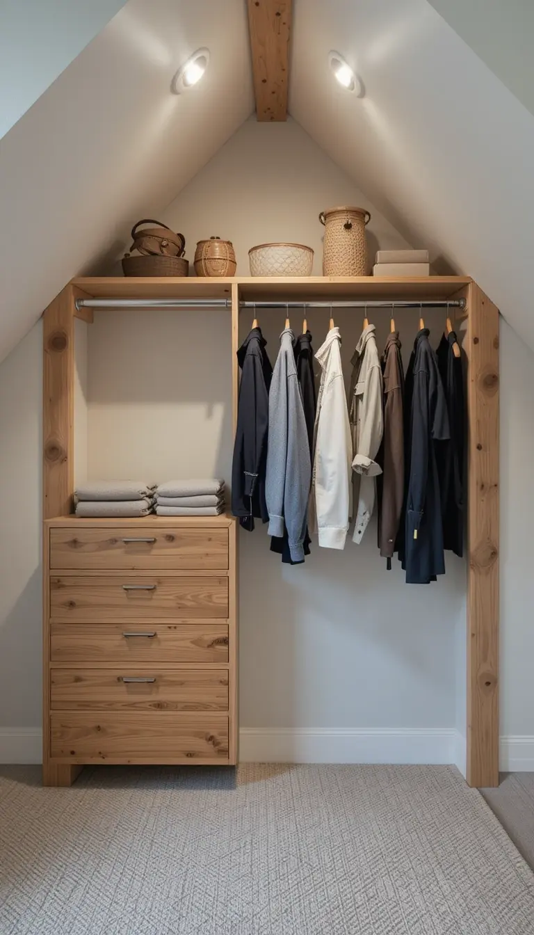 an attic bedroom with a attic closet