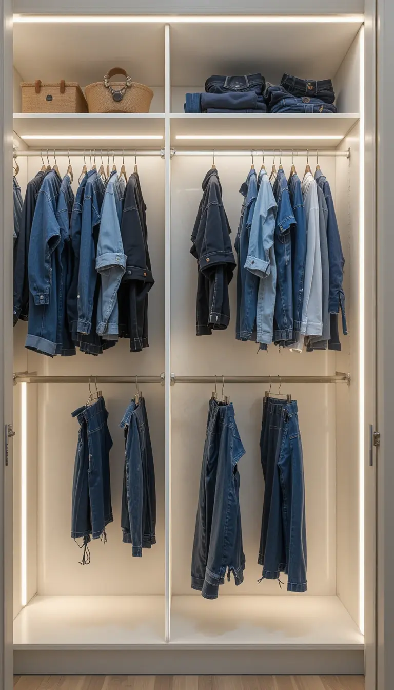 A closet with jean and pant hook organization