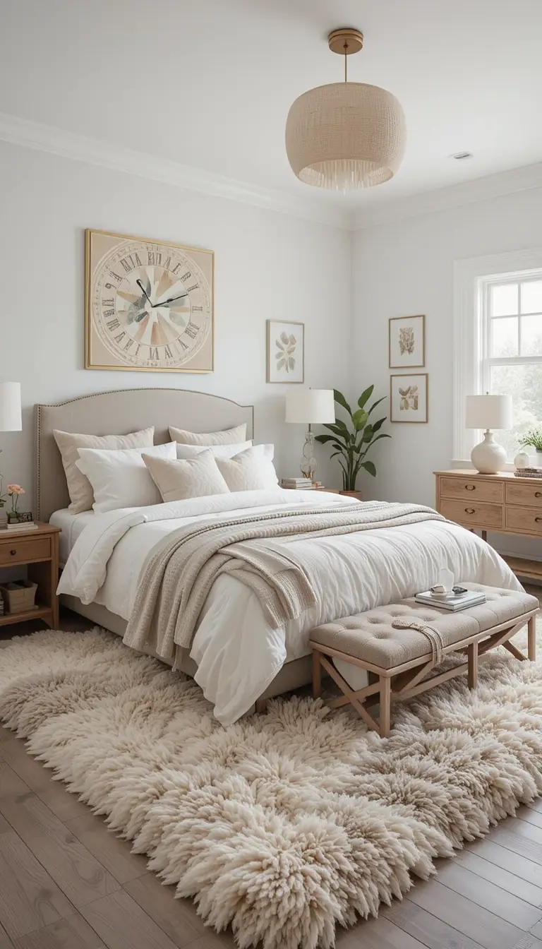 a guest bedroom with a thick underfoot rug