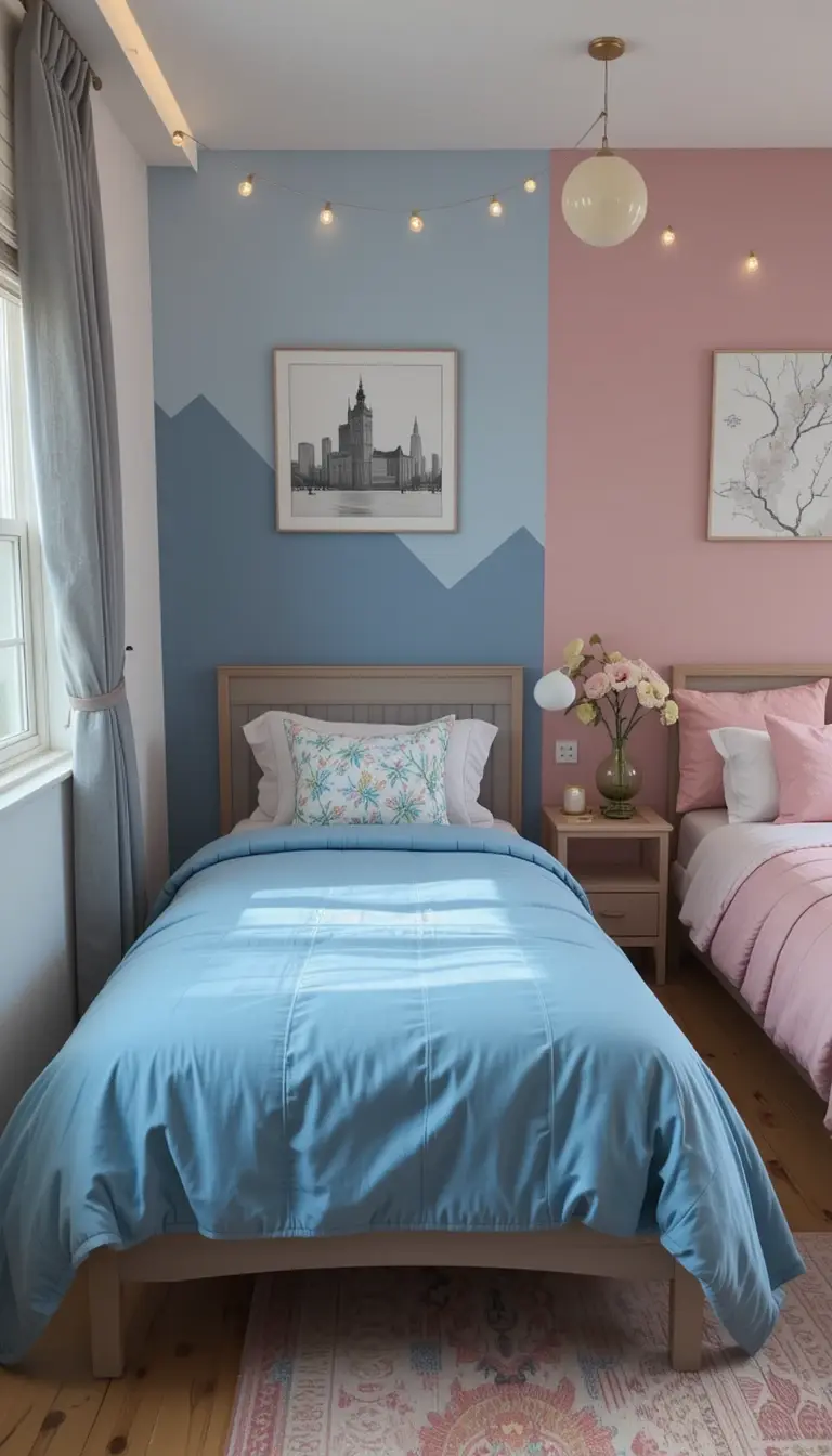 a shared kids bedroom with a theme decor