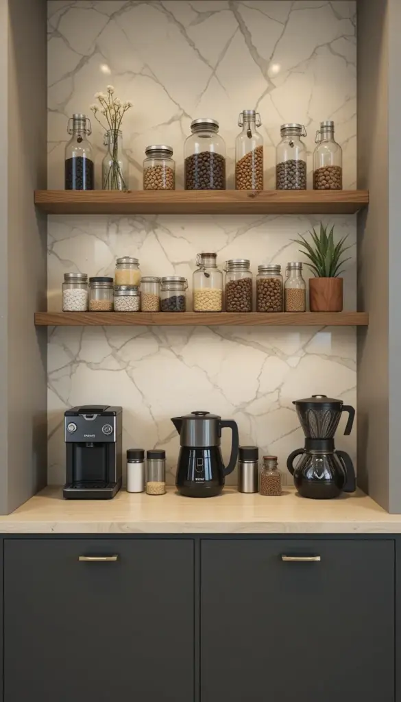 a coffee bar with a vertical cart