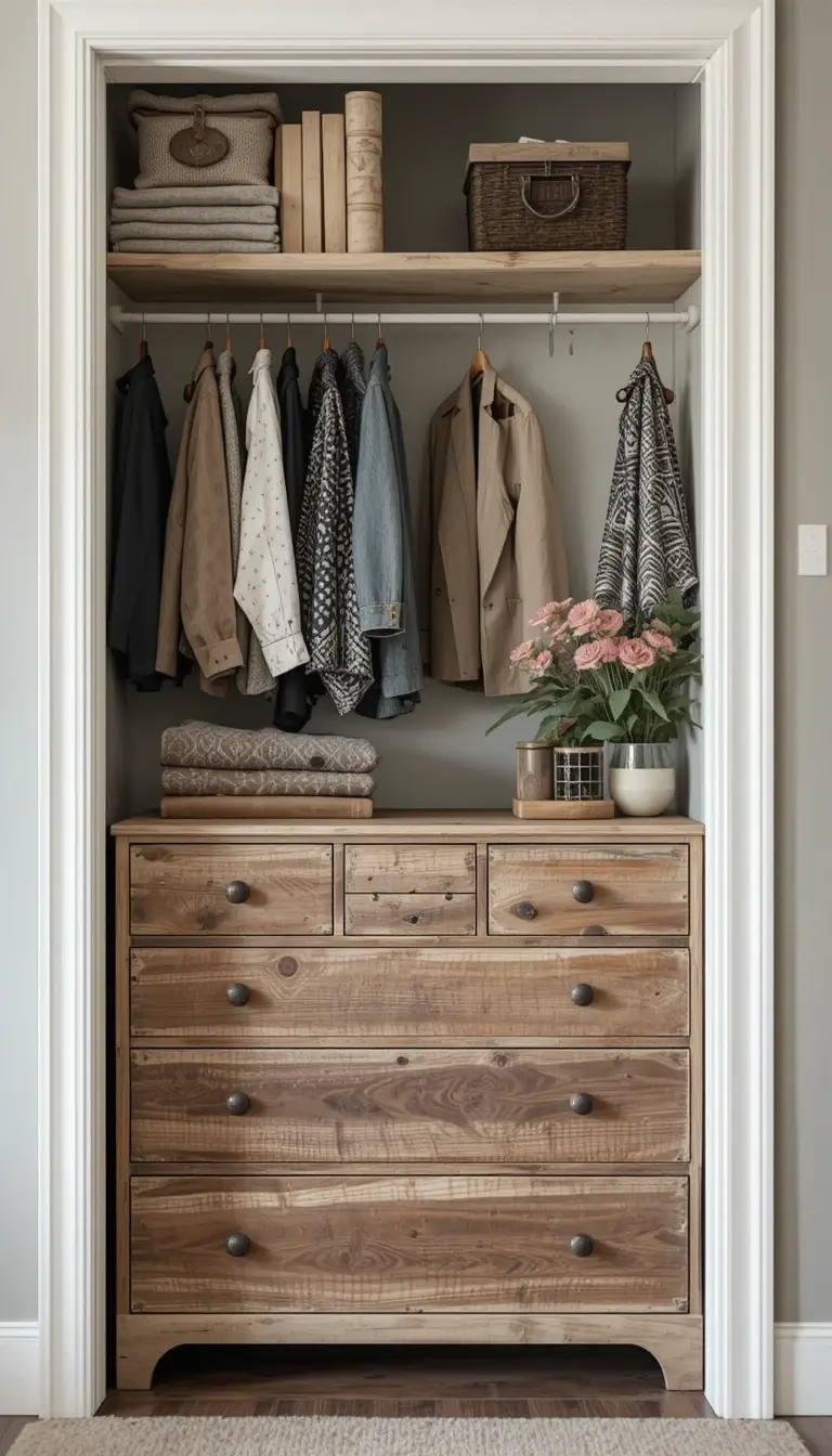 a closet with a diy dresser