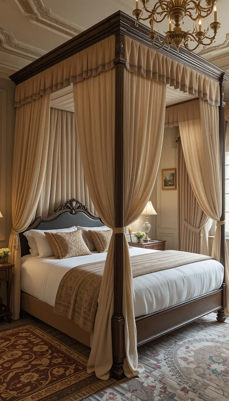 a guest bedroom with a canopy bed