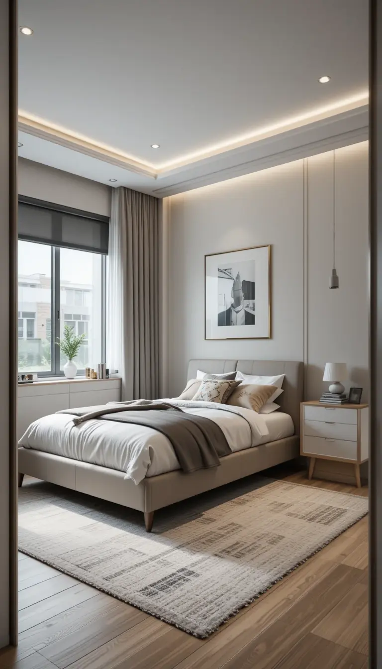 a teenage boy bedroom with modern minimalism