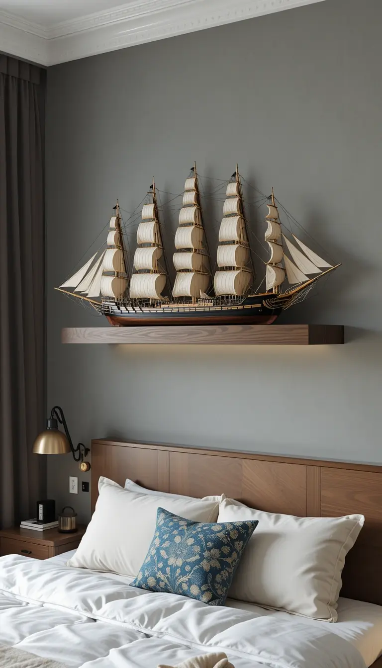 a coastal bedroom with nautical objects