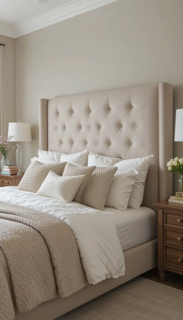 an oatmael headboard design