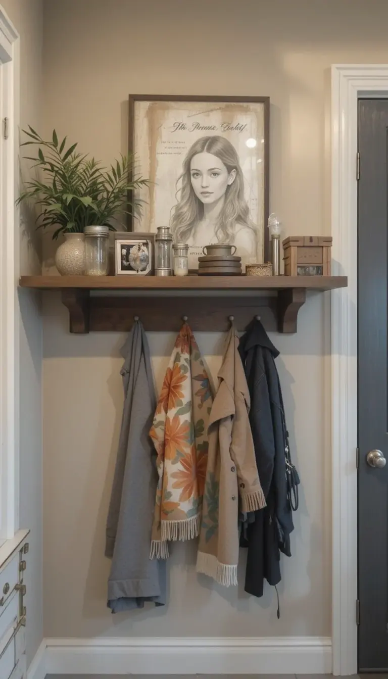 a floating shelf on the entry way