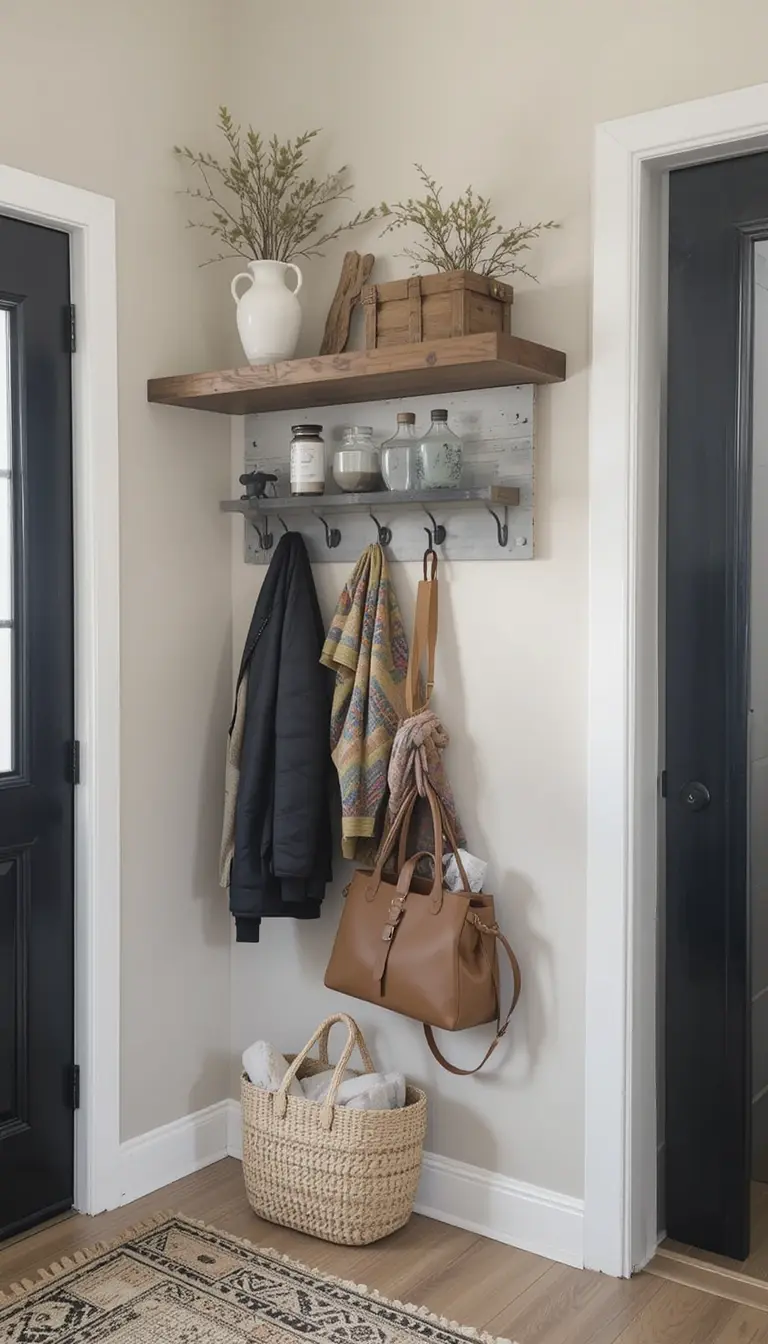 a floating shelf on the entry way