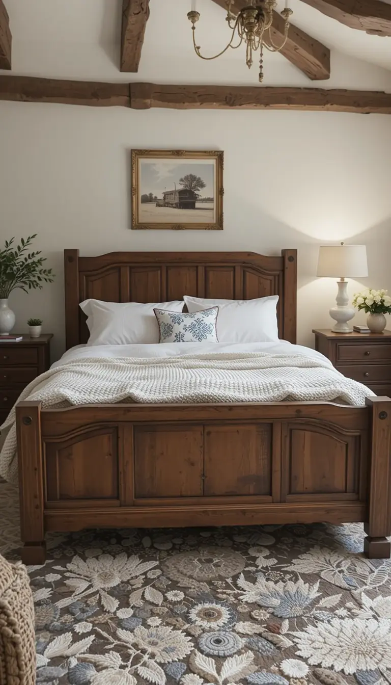 a farmhouse bedroom with rustic elements