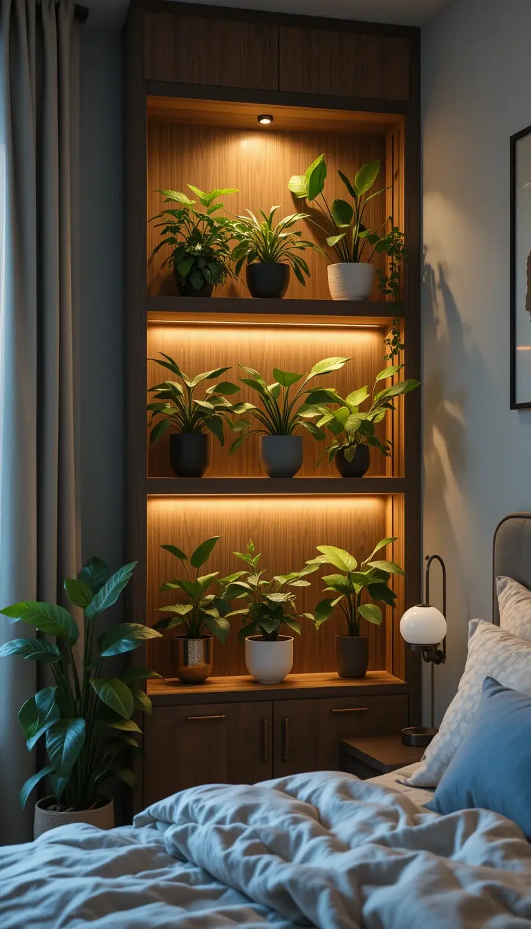 a guest bedroom with soothing plants