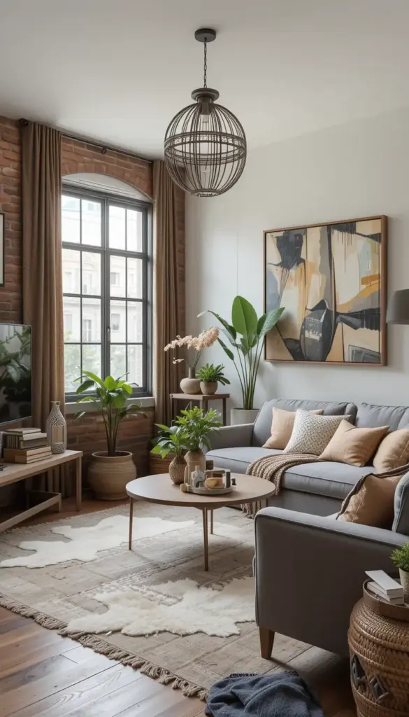 A small bohemian living room with urban boho