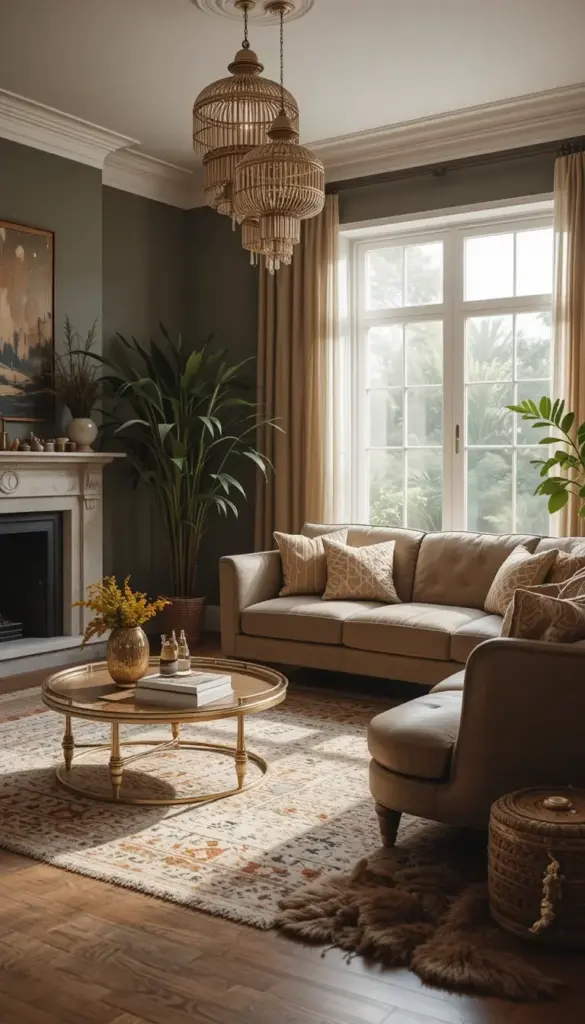 Small boho living room with boho glam mix